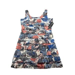 Tango Mango Layered Ruffle Dress Tropical Botanical Leaf Print Eclectic XXL NWT